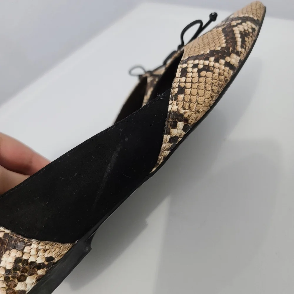 Zara Trafaluc Snakeskin Faux Suede Bow Flats - Picture 9 of 11